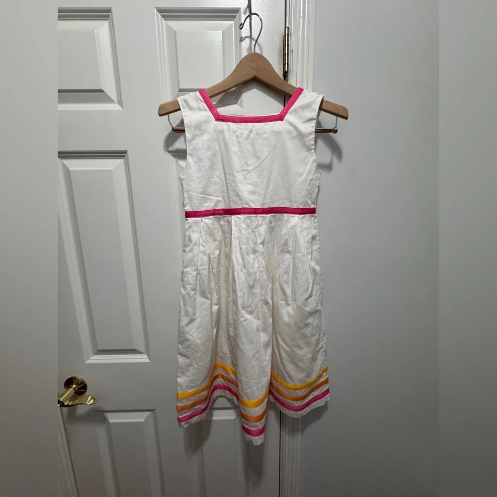 Rachel Riley White Dress with Pink and Yellow Trim
